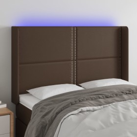 Cabecero con LED cuero sintético marrón 147x16x118/128 cm de , Cabeceros y pies de cama - Ref: Foro24-3124001, Precio: 136,65...