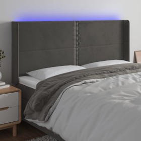 Dark gray velvet headboard with LED 163x16x118/128 cm by , Headboards and footboards - Ref: Foro24-3123963, Price: 138,98 €, ...