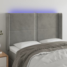 Light gray velvet headboard with LED 147x16x118/128 cm by , Headboards and footboards - Ref: Foro24-3123956, Price: 119,46 €,...