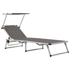 Folding lounger with aluminum and gray textilene roof by vidaXL, Loungers - Ref: Foro24-44335, Price: 104,77 €, Discount: %