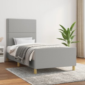 Light gray fabric bed frame with headboard 90x200 cm by , Beds and slatted bases - Ref: Foro24-3124944, Price: 139,72 €, Disc...