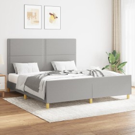 Bed frame with headboard light gray fabric 160x200 cm by , Beds and slatted bases - Ref: Foro24-3124984, Price: 214,65 €, Dis...