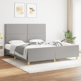 Bed frame with headboard light gray fabric 180x200 cm by , Beds and slatted bases - Ref: Foro24-3124992, Price: 224,94 €, Dis...