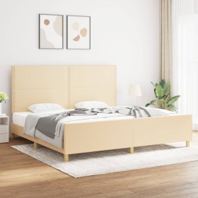 Estructura de cama con cabecero de tela color crema 200x200 cm de , Camas y somieres - Ref: Foro24-3125005, Precio: 231,49 €,...