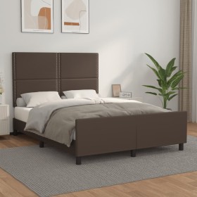 Brown synthetic leather headboard bed frame 140x190 cm by , Beds and slatted bases - Ref: Foro24-3125509, Price: 244,99 €, Di...