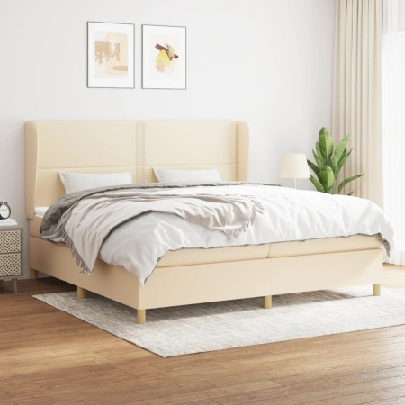 Cama box spring con colchón tela color crema 200x200 cm de , Camas y somieres - Ref: Foro24-3128474, Precio: 662,11 €, Descue...