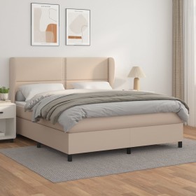 Cama box spring con colchón cuero sintético capuchino 160x200cm de , Camas y somieres - Ref: Foro24-3128984, Precio: 621,99 €...