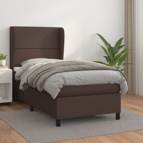 Cama box spring con colchón cuero sintético marrón 90x200 cm de , Camas y somieres - Ref: Foro24-3128952, Precio: 383,99 €, D...