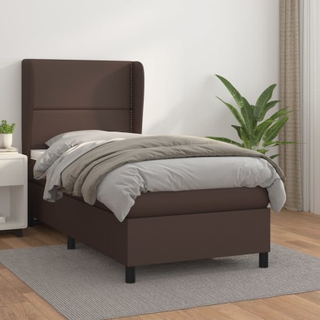 Cama box spring con colchón cuero sintético marrón 90x200 cm de , Camas y somieres - Ref: Foro24-3128952, Precio: 397,26 €, D...