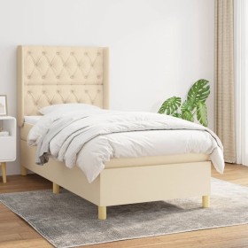 Cama box spring con colchón tela color crema 80x200 cm de , Camas y somieres - Ref: Foro24-3132190, Precio: 344,64 €, Descuen...