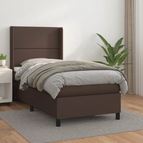 Cama box spring con colchón cuero sintético marrón 90x200 cm de , Camas y somieres - Ref: Foro24-3132420, Precio: 378,99 €, D...