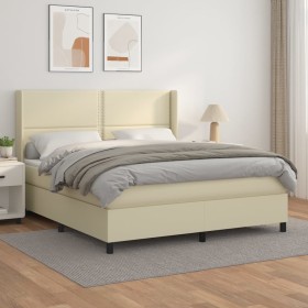 Cama box spring con colchón cuero sintético crema 180x200 cm de , Camas y somieres - Ref: Foro24-3132455, Precio: 652,99 €, D...