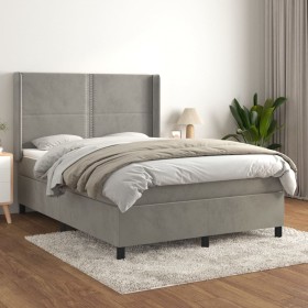 Box spring bed with light gray velvet mattress 140x200 cm by , Beds and slatted bases - Ref: Foro24-3132621, Price: 502,55 €,...