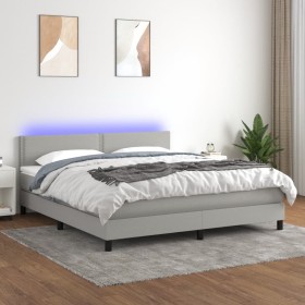 Boxspringbettmatratze und LED-Leuchten aus hellgrauem Stoff 160x200 cm von , Betten und Lattenroste - Ref: Foro24-3133085, Pr...