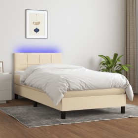 Box spring bed mattress and LED lights cream fabric 80x200 cm by , Beds and slatted bases - Ref: Foro24-3133114, Price: 263,9...