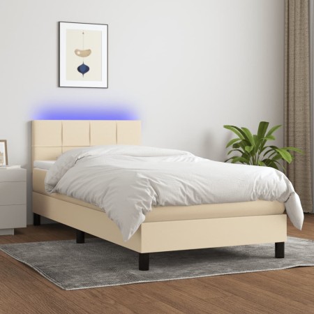 Box spring bed mattress and LED lights cream fabric 80x200 cm by , Beds and slatted bases - Ref: Foro24-3133114, Price: 257,8...