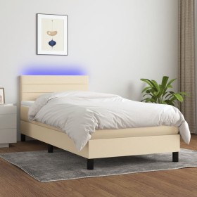 Boxspringbettmatratze und LED-Leuchten aus cremefarbenem Stoff 80x200 cm von , Betten und Lattenroste - Ref: Foro24-3133194, ...