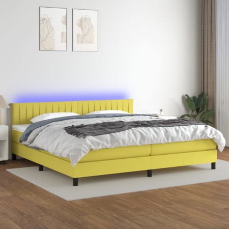 Boxspringbett-Matratze und LED-Leuchten, grüner Stoff, 200 x 200 cm von , Betten und Lattenroste - Ref: Foro24-3133348, Preis...