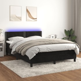 Box spring bed with mattress and LED black velvet 140x200 cm by , Beds and slatted bases - Ref: Foro24-3134347, Price: 457,56...