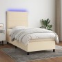 Boxspringbett-Matratze und LED-Leuchten, cremefarbener Stoff, 90 x 200 cm von , Betten und Lattenroste - Ref: Foro24-3134770,...