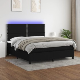 Box spring bed mattress and LED lights black fabric 180x200 cm by , Beds and slatted bases - Ref: Foro24-3134815, Price: 617,...