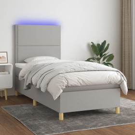 Box spring bed mattress and LED lights light gray fabric 90x190 cm by , Beds and slatted bases - Ref: Foro24-3135317, Price: ...