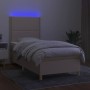 Box spring bed mattress and LED lights cream fabric 90x190 cm by , Beds and slatted bases - Ref: Foro24-3135322, Price: 361,4...