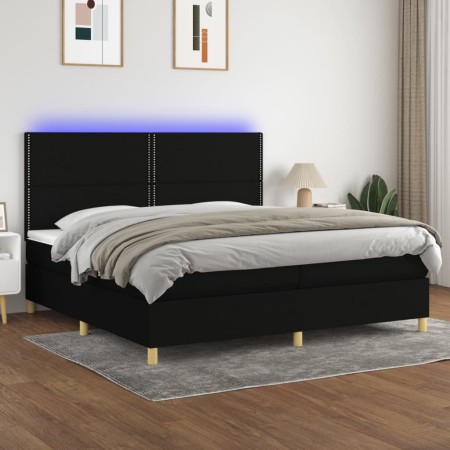 Boxspringbettmatratze und LED-Leuchten aus schwarzem Stoff 200x200 cm von , Betten und Lattenroste - Ref: Foro24-3135383, Pre...