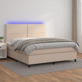 Box spring bed LED mattress cappuccino synthetic leather 180x200cm by , Beds and slatted bases - Ref: Foro24-3135902, Price: ...