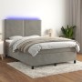 Box spring bed with mattress and LED light gray velvet 140x200 cm by , Beds and slatted bases - Ref: Foro24-3136065, Price: 5...