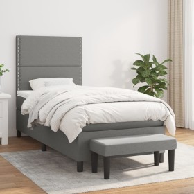 Box spring bed with dark gray fabric mattress 90x200 cm by , Beds and slatted bases - Ref: Foro24-3136486, Price: 364,15 €, D...