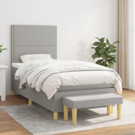 Box spring bed with light gray fabric mattress 90x190 cm by , Beds and slatted bases - Ref: Foro24-3137037, Price: 362,99 €, ...