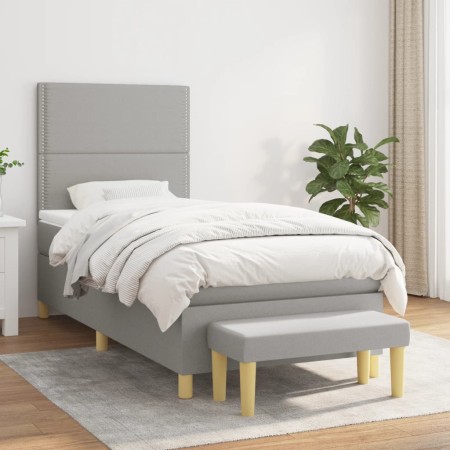 Box spring bed with light gray fabric mattress 90x190 cm by , Beds and slatted bases - Ref: Foro24-3137037, Price: 361,05 €, ...