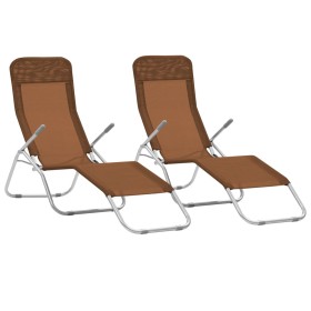 Folding sun loungers, 2 units, gray taupe textilene by vidaXL, Loungers - Ref: Foro24-44341, Price: 100,81 €, Discount: %