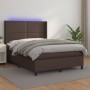 Box spring bed with mattress and LED brown synthetic leather 140x190 cm by , Beds and slatted bases - Ref: Foro24-3139322, Pr...