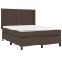 Cama box spring colchón y LED cuero sintético marrón 140x190 cm de , Camas y somieres - Ref: Foro24-3139322, Precio: 574,54 €...