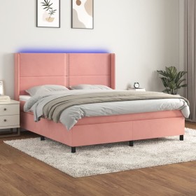 Boxspringbett mit Matratze und LED-Rosa-Samt 160x200 cm von , Betten und Lattenroste - Ref: Foro24-3139516, Preis: 571,99 €, ...