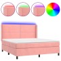 Cama box spring colchón y LED terciopelo rosa 160x200 cm de , Camas y somieres - Ref: Foro24-3139516, Precio: 572,75 €, Descu...