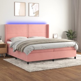 Cama box spring colchón y LED terciopelo rosa 200x200 cm de , Camas y somieres - Ref: Foro24-3139528, Precio: 639,96 €, Descu...