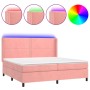 Cama box spring colchón y LED terciopelo rosa 200x200 cm de , Camas y somieres - Ref: Foro24-3139528, Precio: 639,96 €, Descu...