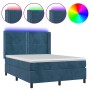 Cama box spring colchón y LED terciopelo azul oscuro 140x200 cm de , Camas y somieres - Ref: Foro24-3139509, Precio: 536,01 €...