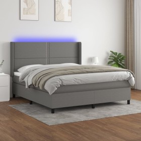 Boxspringbettmatratze und LED-Leuchten dunkelgrauer Stoff 180x200 cm von , Betten und Lattenroste - Ref: Foro24-3138254, Prei...