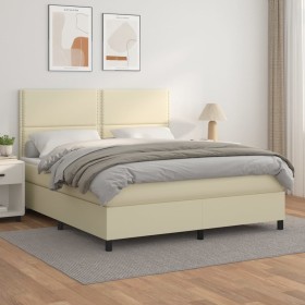 Box spring bed with cream synthetic leather mattress 160x200 cm by , Beds and slatted bases - Ref: Foro24-3142793, Price: 578...