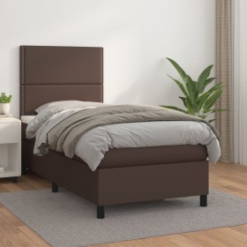 Cama box spring con colchón cuero sintético marrón 90x200 cm de , Camas y somieres - Ref: Foro24-3142764, Precio: 367,99 €, D...