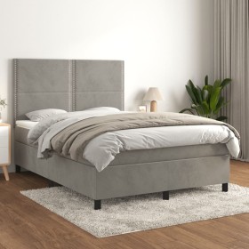 Box spring bed with light gray velvet mattress 140x200 cm by , Beds and slatted bases - Ref: Foro24-3142965, Price: 485,37 €,...