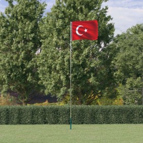 Mástil y bandera de Turquía aluminio 5,55 m de , Banderas y mangas de viento - Ref: Foro24-3147145, Precio: 98,01 €, Descuent...