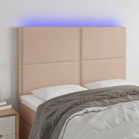 Kopfteil mit LED-Beleuchtung, Cappuccino-Kunstleder, 144 x 5 x 118/128 cm von , Kopf- und Fußteile - Ref: Foro24-3122379, Pre...