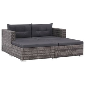 Set de muebles de jardín 3 pzas y cojines ratán sintético gris de vidaXL, Conjuntos de jardín - Ref: Foro24-44427, Precio: 33...