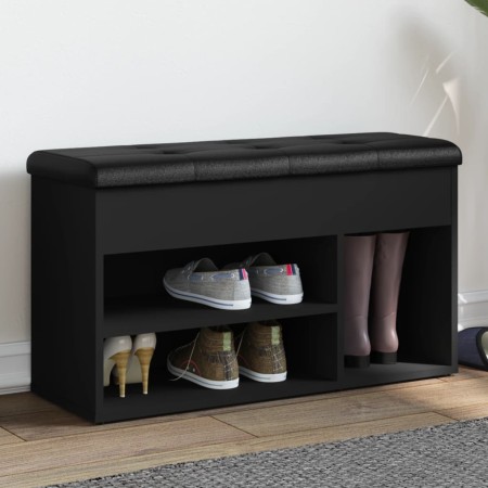 Black engineered wood shoe bench 82x32x45.5 cm by , Benches for halls and storage - Ref: Foro24-835027, Price: 79,30 €, Disco...