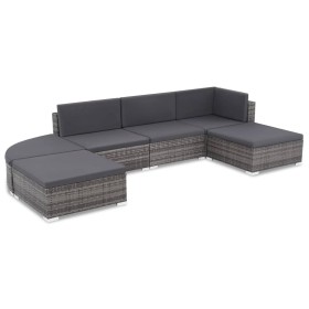 Set de muebles de jardín 6 pzas y cojines ratán sintético gris de vidaXL, Conjuntos de jardín - Ref: Foro24-44425, Precio: 41...